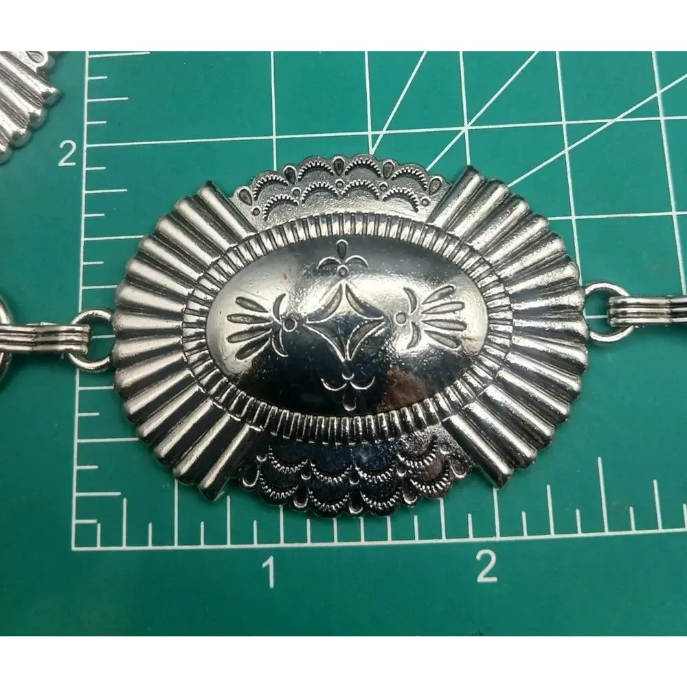 Montana West Rustic Couture Silver Oval Chain Belt - 9 Conchos Plus Size XL-XXL